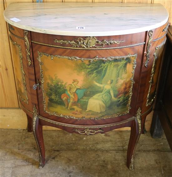 Painted demi-lune marble top commode(-)